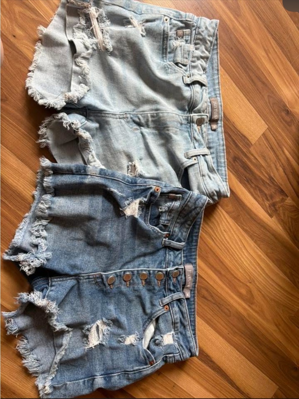 Just USA Frayed Distressed Denim Shorts - Light & Medium Blue